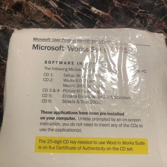 MICROSOFT WORKS SUITE 2001 SEALED WORD 2000 MONEY 2001 ENCARTA 6.0 w KEY - Picture 7 of 12